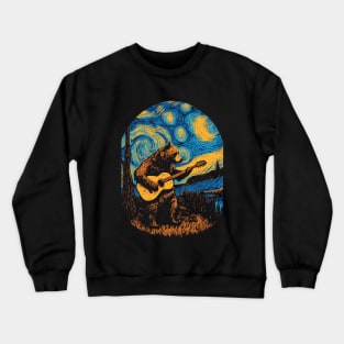 Bear Playing Guitar on a Starry Night Crewneck Sweatshirt